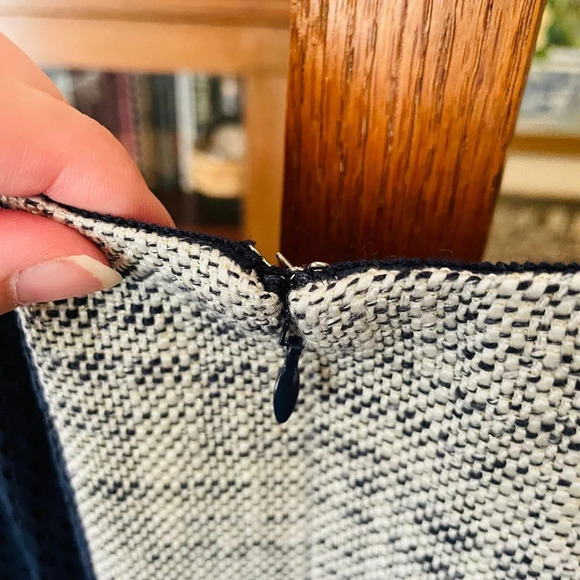 J.Crew Factory sleeveless tweed & eyelet dress wedding guest SZ 2 gray navy - Picture 7 of 11